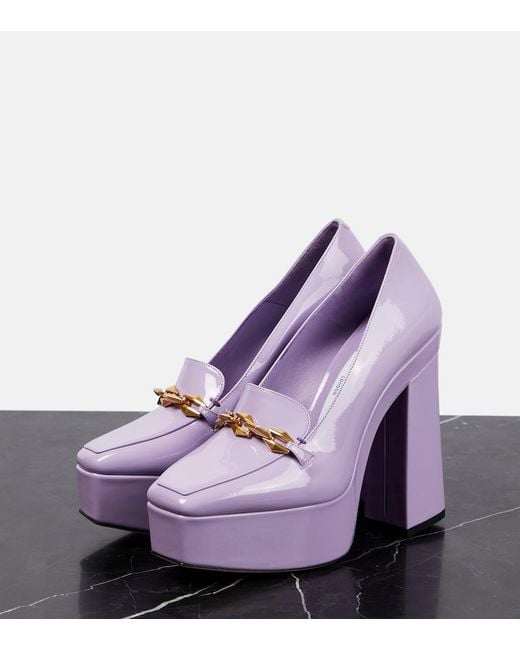 Jimmy Choo Purple Diamond Tilda Embellished Patent Leather Pumps