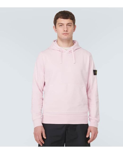 Felpa Compass in jersey di cotone con cappuccio di Stone Island in Pink da Uomo