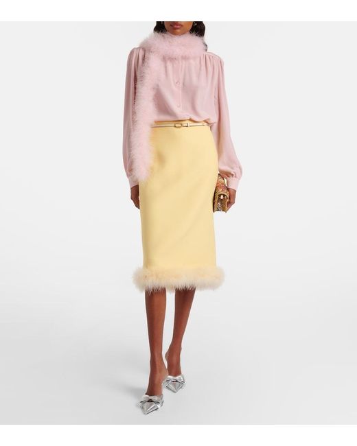 Valentino Yellow Crepe Couture Feather-Trimmed Pencil Skirt