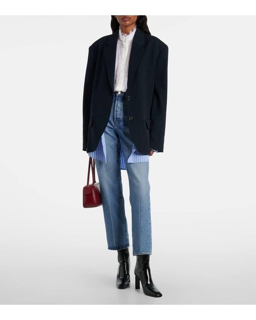 FRAME Blue Vertical Crop Straight Jeans