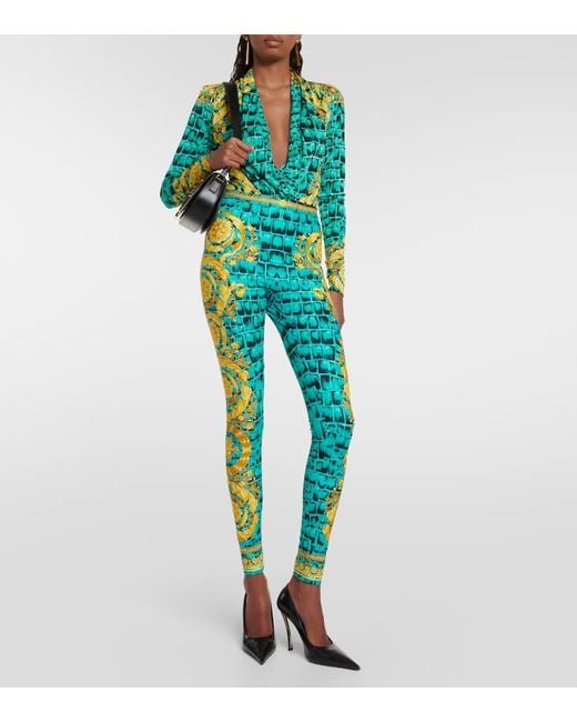 Versace Blue Regalia Baroque Jersey Leggings