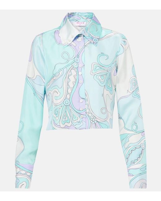 Emilio Pucci Blue Hemd Orchidee Aus Seide