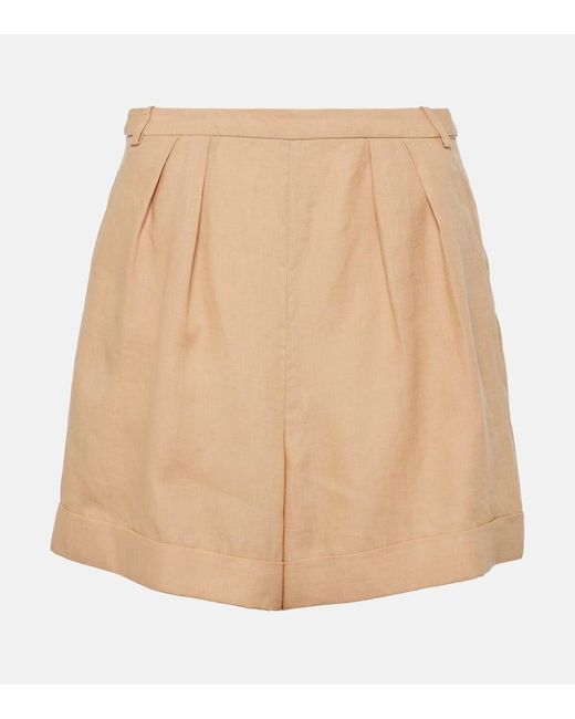 Loro Piana Natural Pleated Linen Shorts