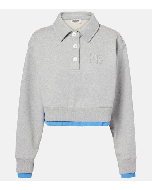 Polo De Algodon Cropped Miu Miu de color Gray