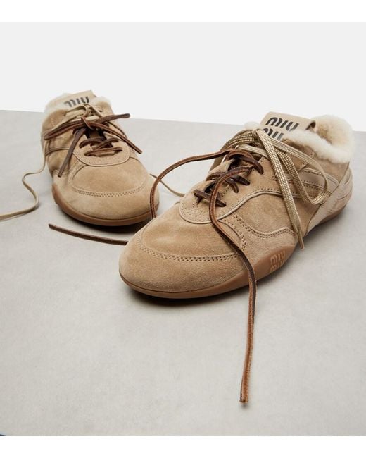Miu Miu Brown Gymnasium Shearling-Lined Suede Sneakers