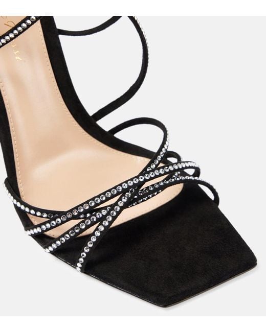 Gianvito Rossi Black Ankletie 105 Embellished Suede Sandals