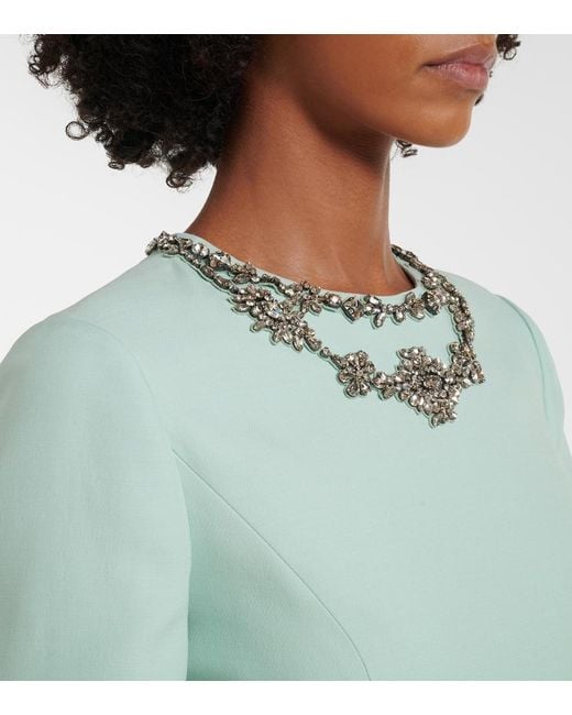Valentino Green Crepe Couture Embellished Midi Dress
