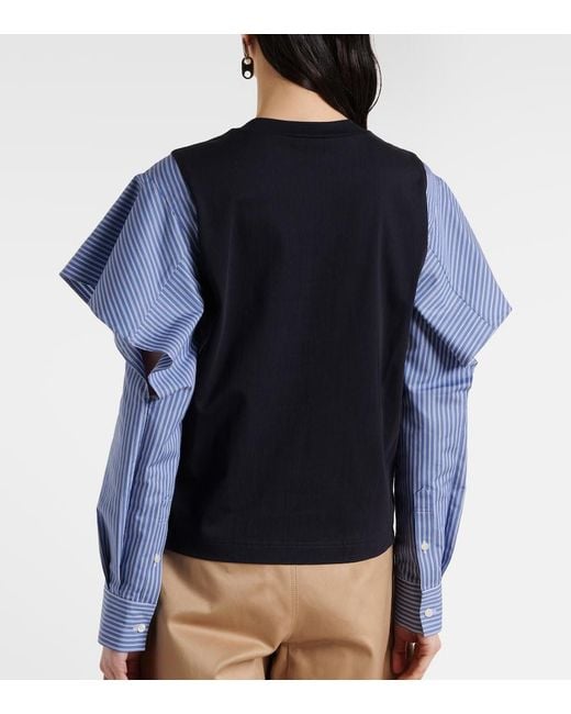 Sacai Blue Striped Cotton Jersey And Poplin Shirt