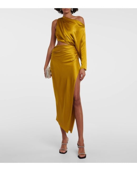 The Sei Cutout One-shoulder Silk Satin Midi Dress in Yellow