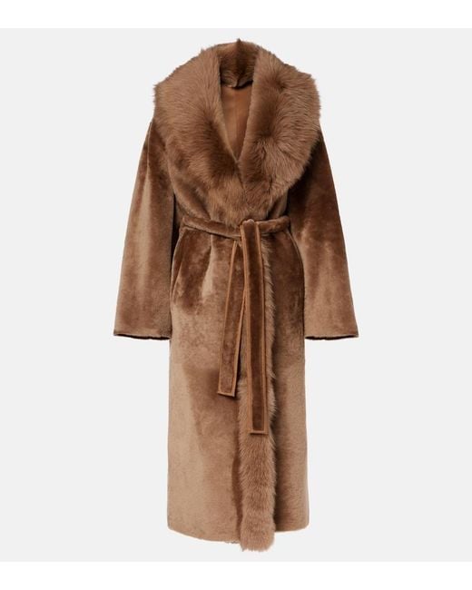 Nour Hammour Brown Isadora Shearling Wrap Coat