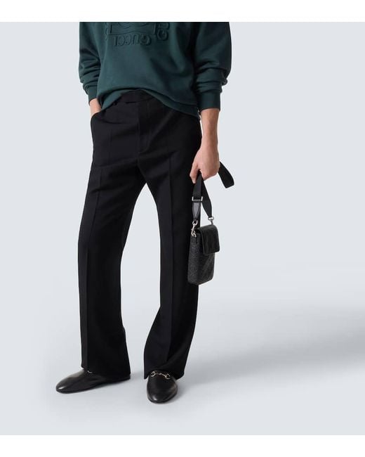 Gucci Black Gg Emblem Debossed Leather Phone Pouch for men