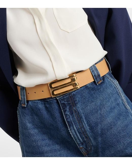Cinturon de piel con logo Victoria Beckham de color Natural
