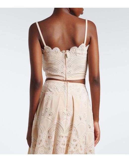 Elie Saab White Embroidered Scalloped Crop Top