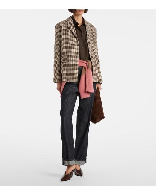 Max Mara Brown Max Mara Gita Checked Linen Blazer