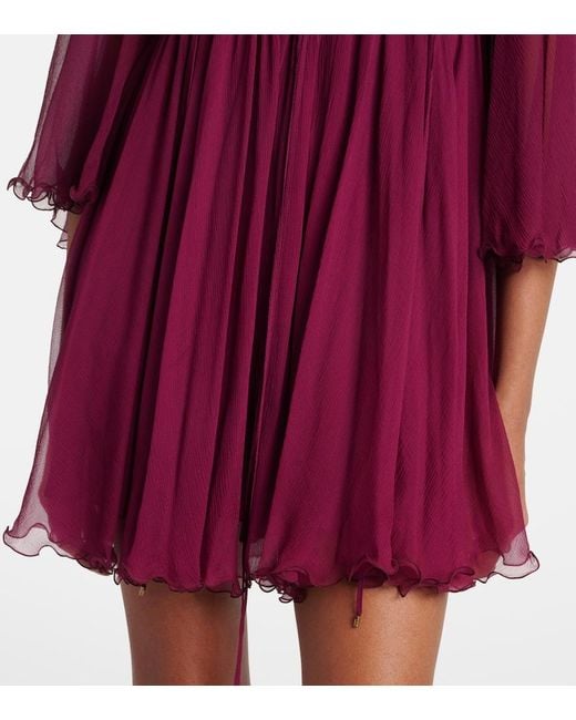 Chloé Red Sheer Ruched Silk Minidress