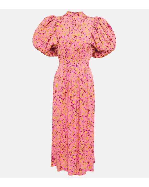 Drehen Sie das Jacquard -Kleid mit geschwollenen Ärmeln ROTATE BIRGER CHRISTENSEN en coloris Pink