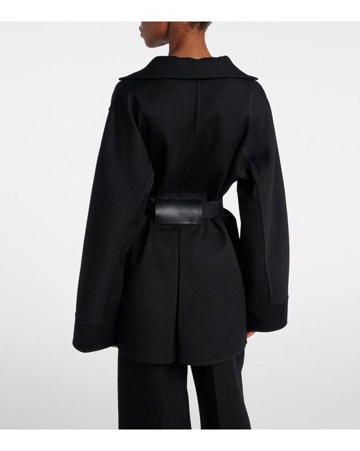 Alaïa Black Leather-Trimmed Virgin Wool Wrap Jacket