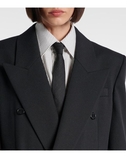 Blazer Cruzado En Lona De Lana Saint Laurent de color Black