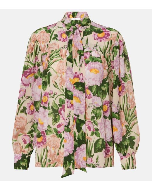 Chloé Multicolor Bluse Aus Seiden-Voile Mit Blumenprint Und Schluppe