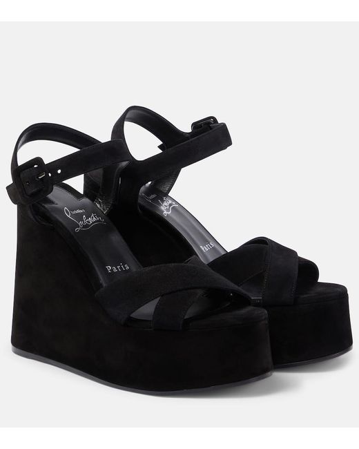 Christian Louboutin Black Wedge-Sandalen Supramariza 130 Aus Samt