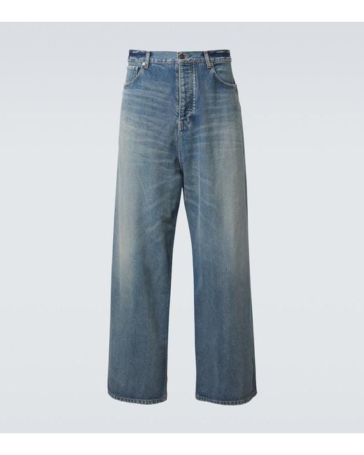 Balenciaga Blue Distressed Wide-Leg Jeans for men