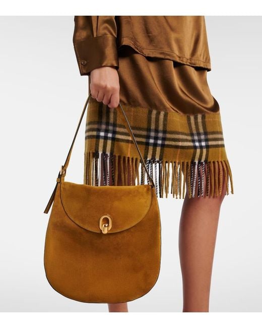 SAVETTE Brown Schultertasche Tondo Large Aus Veloursleder