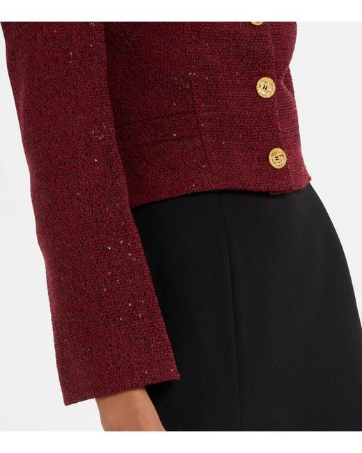 Alessandra Rich Red Sequined Tweed Jacket