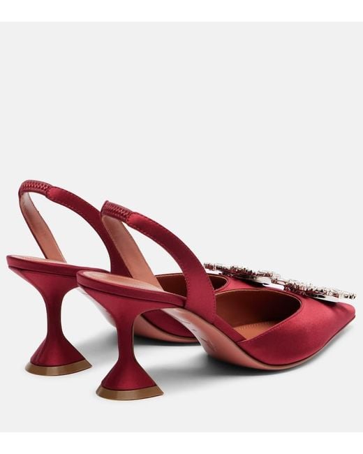 AMINA MUADDI Red Begum 70 Embellished Satin Slingback Pumps