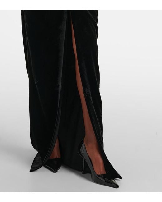 Alessandra Rich Black Bow-Detail Off-Shoulder Velvet Gown