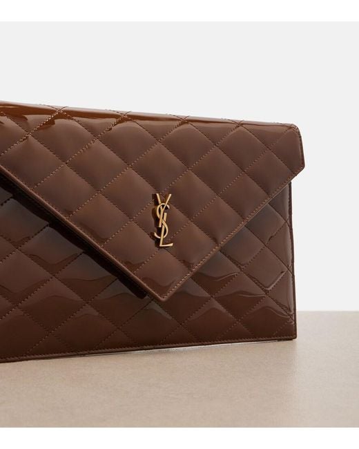 Saint Laurent Brown Paris Quilted Patent Leather Pouch