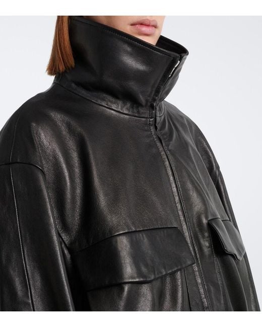 Nour Hammour Black Shearling-Trimmed Leather Blouson Jacket