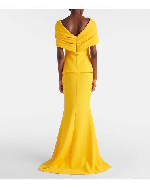 Safiyaa Yellow Loura Off-Shoulder Crepe Gown