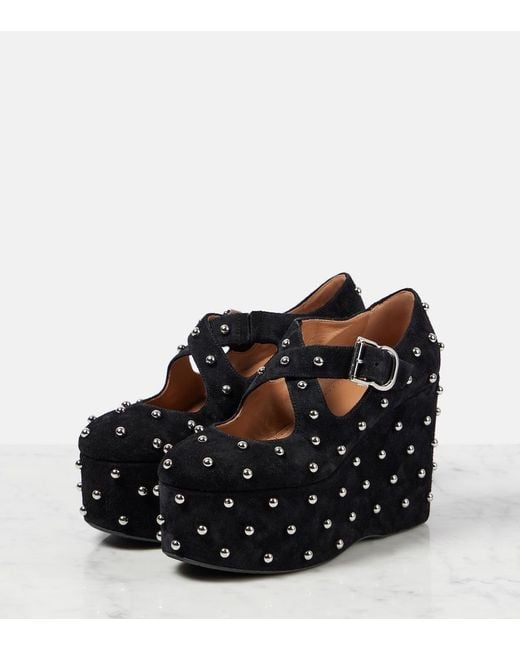 Alaïa Black Crisscrossed Studded Suede Ballet Flats