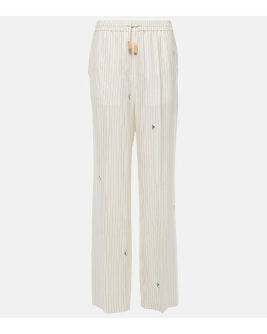 Loewe White Silk And Cotton Wide-leg Pants