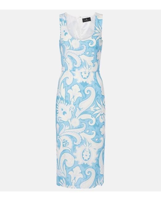 Etro Blue Printed Midi Dress