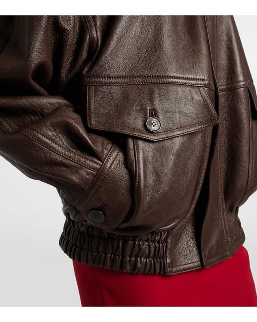 Saint Laurent Brown Leather Bomber Jacket