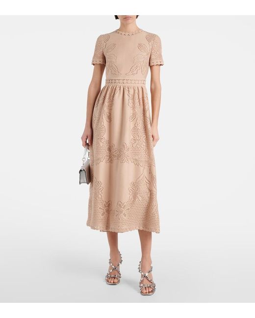 Valentino Natural Broderie Anglaise Cotton-blend Midi Dress