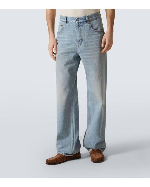 Jeans Rectos De Tiro Medio Saint Laurent de hombre de color Blue