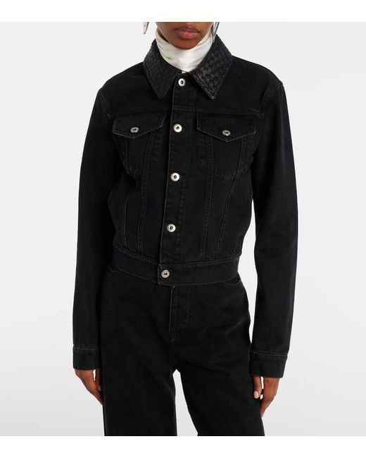 Bottega Veneta Blue Intrecciato Leather-Trimmed Denim Jacket