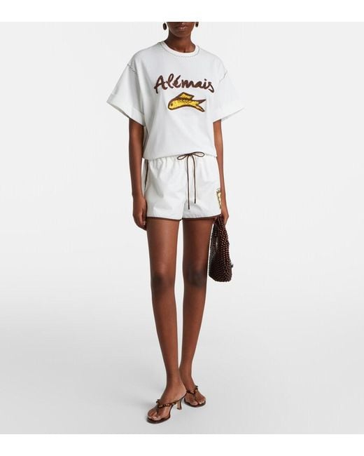 ALÉMAIS White Scuba Embroidered Cotton T-Shirt