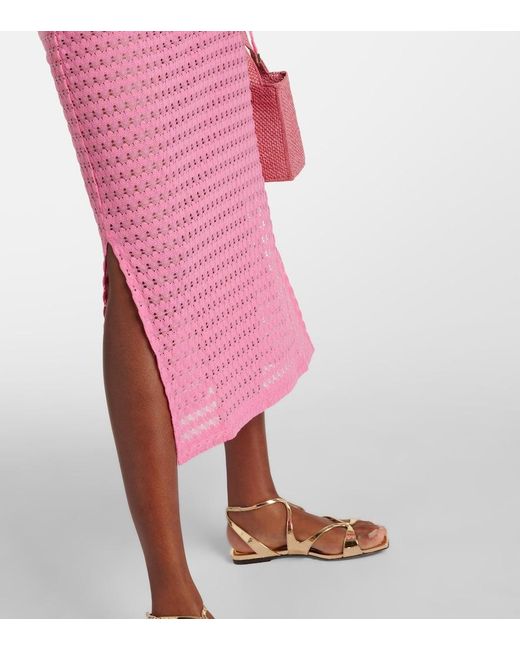 Melissa Odabash Pink Annabel Open-Knit Midi Dress