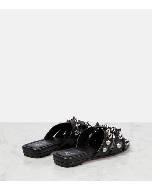 Christian Louboutin Black Fräulein Spika Flache Ledersandalen