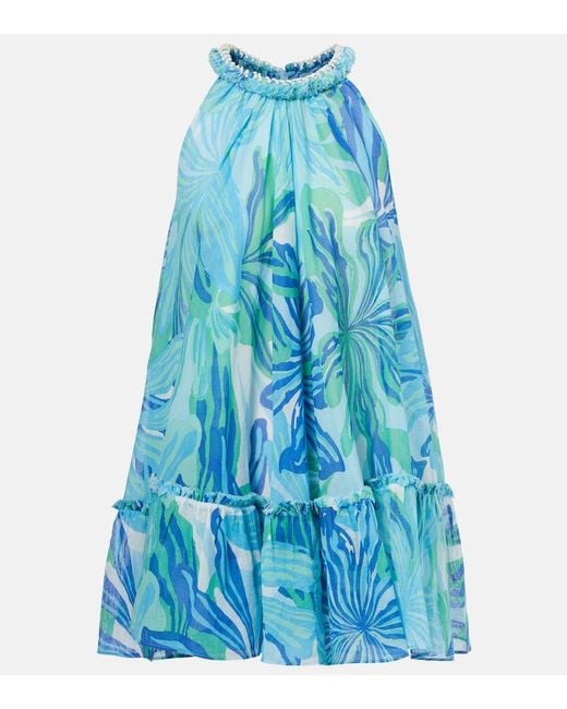 Poupette Blue Cleo Printed Cotton Gauze Minidress