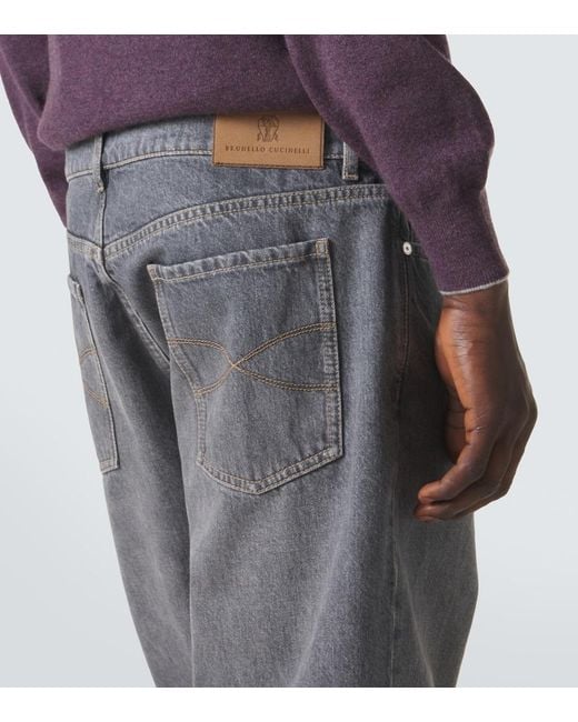Brunello Cucinelli Gray Mid-Rise Straight Jeans for men