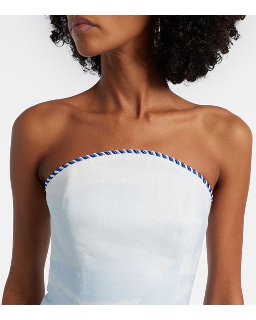 LEO LIN White Ava Printed Linen Bustier Dress