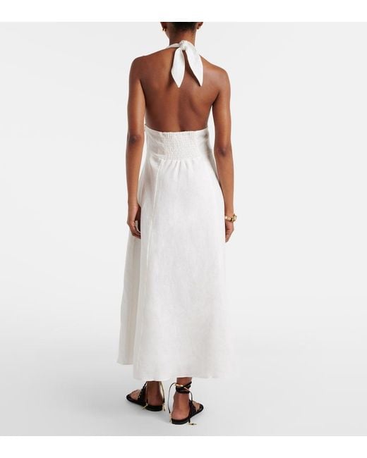Faithfull The Brand White Bianca Halterneck Linen Midi Dress