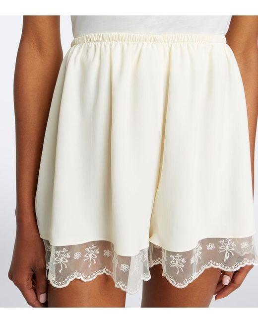 Simone Rocha White Lace-Trimmed Satin Shorts