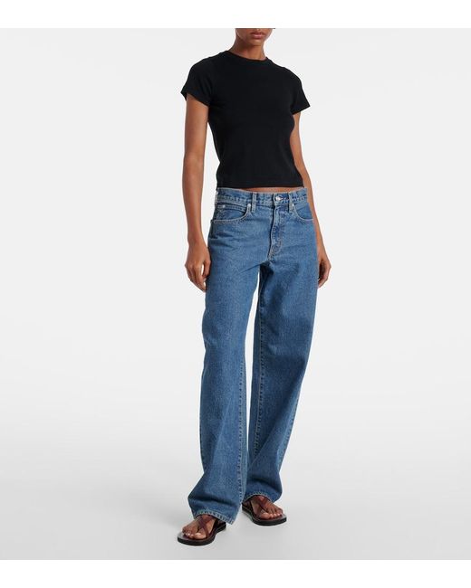 SLVRLAKE Denim Blue Tess Long Low-Rise Wide-Leg Jeans
