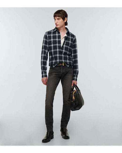 Camisa De Algodon A Cuadros Tom Ford de hombre de color Blue