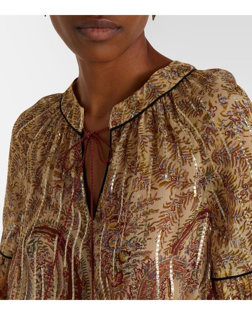 Valentino Multicolor Paisley Feather-Trimmed Silk-Blend Blouse